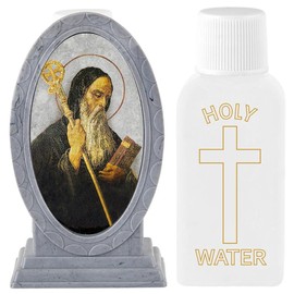 Saint Benedict Holy Water Bottle with Holder, Catholic Home Church Supplies, 3.5 Inches