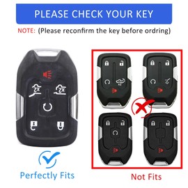 Car Key Fob Cover Fit for GMC Terrain Yukon Suburban Tahoe 6 Buttons Soft TPU Key Case Shell Protector with Leather Keychain(Black)