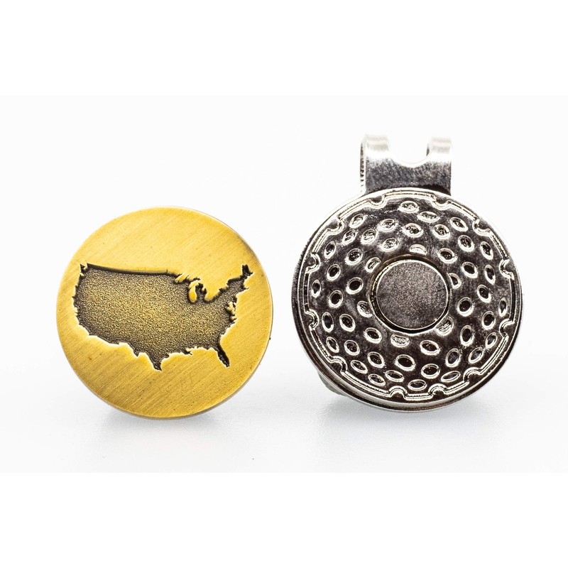 USA Silhouette Gold Magnetic Golf Ball Marker with Hat Clip