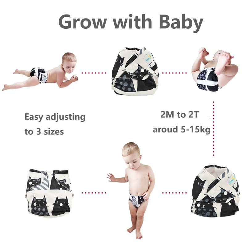 babygoal Reusable Cloth Diapers 6 Pack+10pcs Inserts, One Size Adjustable