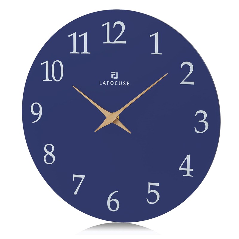 Lafocuse 12 Inch Silent Navy Blue Wall Clock Battery Operated,