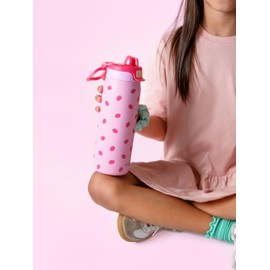 Ello Pop & Fill 18oz Stainless Steel Kids Water Bottle with Quick Fill Lid | Vacuum Insulated BPA Free Bottle with Leak Proof Straw and Chug Lid, Dishwasher Safe, Gift For Kids Teens, Strawberries