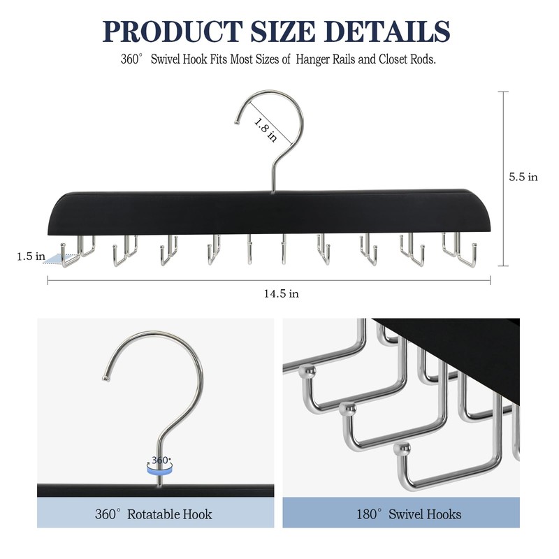2 Pack Tie Rack Belt Hanger for Closet Upgraded Non