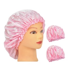 2 Pcs Satin Bonnets Silk Bonnet for Sleeping Hair Bonnet Satin Sleep Cap Shower Cap for Women (Pink)