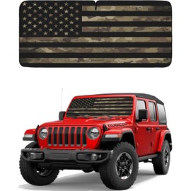 Autoamerics JeepWrangler Dark Camo Flag 1-Piece Windshield Sun Shade Foldable Car Front Window Sunshade - Best Heat Shield Reflector Cover - Blocks Max UV Rays & Keeps Your Vehicle Cool