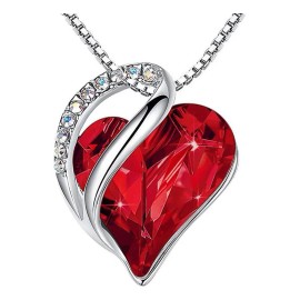 Collar Corazón Cristal Rojo SmileBelle Plata 925 Chapado Platino 45cm