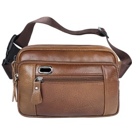 OrrinSports Fanny Pack for Women & Men Genuine Leather Multiple Pockets Organizer with Adjustable Belt -Brown