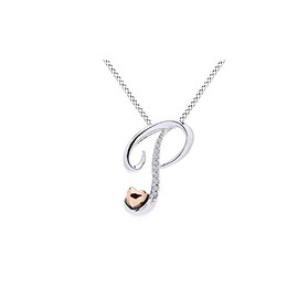 THE JEWEL ZONE Two Tone Sterling Silver Natural Diamond Accents A - Z Initial & Heart Pendant Necklace
