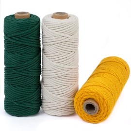 LEREATI Macrame Cord 3mm Set, 150m Thick Macrame Cotton Rope Yarn, 4 Strand Twisted Soft Macrame String for Crafts, Plant Hanger, Wall Hanging, Gift Wrapping, DIY, Home Decoration (3 Color K)