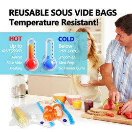 Sous Vide Bags 24 Pcs, 11x10 inches Reusable Vacuum Sealer Bags, Vacuum Food Storage Bag for Cooking, Food Storage, and Microwave Heating, with 2 Seal Clips & 5 Air Valves