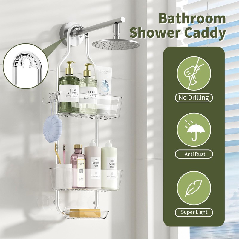 APLOP Shower Caddy Hanging 3-Tier,No Drill Rustproof Stainless Steel,Shower Storage