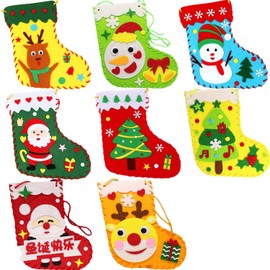 8 Sets Christmas Felt Crafts DIY Christmas Felt Stockings with Ornaments Handmade Sewing Sock Kits Create Your Own Christmas Stockings for Kids Christmas Favors