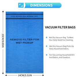 Wet Dry Vac Filter Bag WS01025F2 - For Stinger 2.5-5 Gallon Wet Dry Vacuum-MultiFit VF2000 -Craftsman Husky 9-16949 9-38737-Workshop Vacuums- 10 Pack