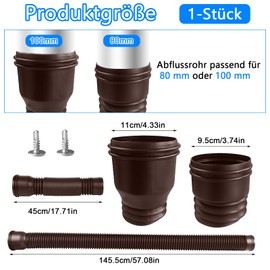 YushengTai Downpipe Gutter Flexible Extension Set, Downpipe Extensions Flexible Round for Downpipe 80/100 mm, Stretchy Rain Gutter Extension from 47 to 150 cm (Brown, Pack of 1)