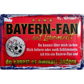 Tin Sign 20 x 30 cm Curved "Ich bin Bayern Fan Football Sport" [German Language]