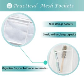 Mrs Awesome Extra-Long Fabric Shower Curtain or Liner with 9 Mesh Pocket, 71 x 84 inch, Water Repellent, Odorless, Washable and Rust Proof Grommets