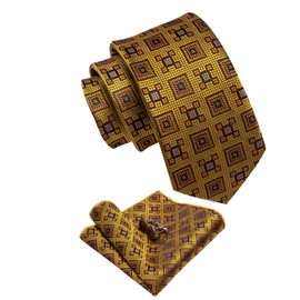 YourTies Mens Gold Tie Skinny Silk Tie and Pocket Square Set Formal Business Necktie with Gift Box Wedding Party
