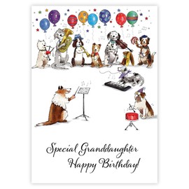 Granddaughter Birthday Card - Special Granddaughter - Orchestra Party Dogs - Musical Animal Design - Made in the UK - Eco-Friendly