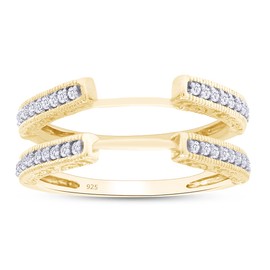 SAVEARTH DIAMONDS Round Lab Created Moissanite Diamond Cathedral Enhancer Guard Ring For Women 14K Yellow Gold Plated 925 Sterling Silver (0.20 Cttw) Size -6