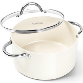 MICHELANGELO Stock Pot with Lid, Nonstick Cooking Pot, 5 Quart Soup Pot with Lid, Non Stick Pots with Stainless Steel Handle, Induction Compatible, Cream