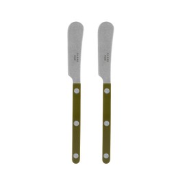 Sabre Paris - Set of 2 Spreader Knives 5.5 inches - Bistrot Vintage Collection - Perfect for Butter, Tapenades, Spreads - Stainless Steel & Nylon - Dishwasher Safe - Fern Green - Mat Finish