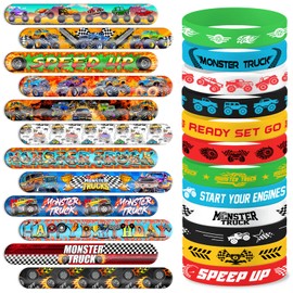 48PCS Monster Truck Themed Party Set | 24PCS Slap Bracelets & 24PCS Rubber Bracelets Truck Silicone Wristbands Birthday Party Supplies Decorations Gifts Carnival Prizes