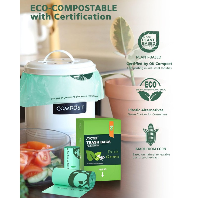 AYOTEE 200 Count 1.2 Gallon Small Biodegradable Trash Bags, Compost