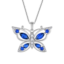 Oskani Women's Butterfly Birthstone Pendant Necklace 925 Sterling Silver 5A Cubic Zirconia September Birthstone Sapphire Color Jewelry for Mother's Day Valentine Birthday Gifts for Her