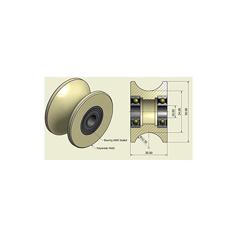 (50-25-10) 4 x 50mm Milled Nylon Pulleys with 25mm Groove