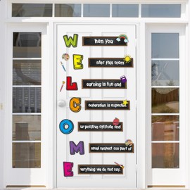 Cinrobiye Welcome Window Door Clings Stickers,Welcome Poster for Classrooms Door Decorations Back to School Party Teachers Supplies for Preschool Kindergarten Elementary Wall Glass Blackboard Decor