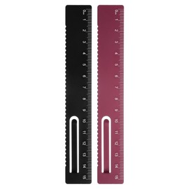 QUARKZMAN Pack of 2 Straight Rulers 15 cm Metal Aluminium Alloy Measuring Bookmark Clip Ruler Scale Tool for Measuring Study Reading Classroom Office Black/Red