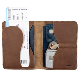 Hide & Drink, Double Passport Cover with Slots for Bills and Keys, Rustic Case, ID Organizer, Full Grain Leather, Handmade Accessories, Single Malt Mahogany