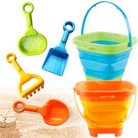 Bucket and Spade, Beach Toys Set for Kids Play Sand with Handle Foldable Buckets with Shovels Scoop Rake Sifter Summer Outdoor Activities for Beach Party Gift