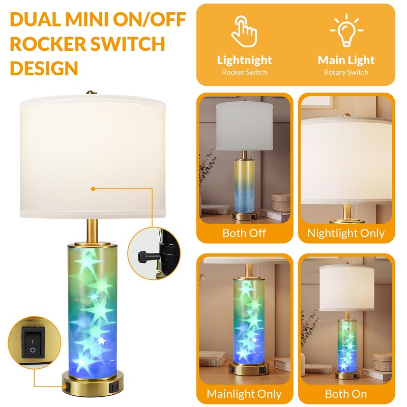 26" Modern Bedside Table Lamps Set of 2 for Bedroom
