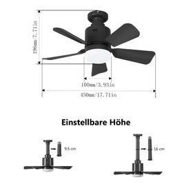 AHRHSM Ceiling Fan with Lighting and Remote Control, Dimmable 24 W Ceiling Light with Fan and App Quiet Fan Lamp Ceiling - 4 Gang for Bedroom (Black)