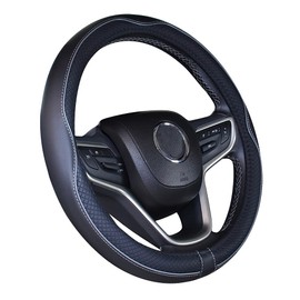 Mayco Bell Universal Standard Size Steering Wheel Cover Anti-Slip,Safety,Soft,Breathable,Durable,Full Surround,Comfortable Grip Microfiber Leather (14.5-15 inch,Black Gray)