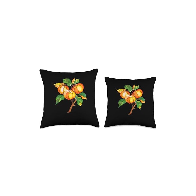 Persimmon Fruit Stained Glass Throw Pillow