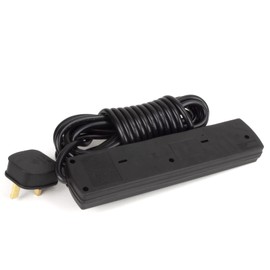 kenable Surge Protected 4 Gang Way Mains Extension Socket UK Power Outlets Black 5m [5 metres]