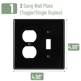 Bates- 2-Gang Combination Wall Plate, 4.88"x 4.96"/Mid-Size, Black, Toggle Light Switch/Duplex Receptacle Outlet, 2 Gang Wall Plate for Electrical Outlets, Double Outlet Cover Plate