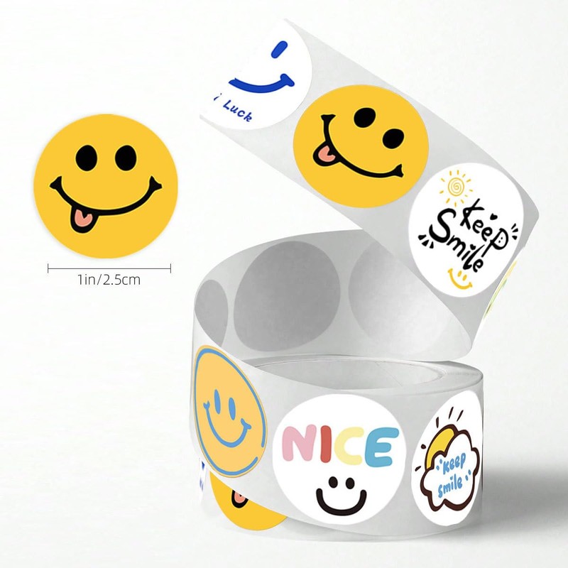 HEYTRCO 500 Pcs Smiley Face Stickers Roll, 8 Expressive Designs