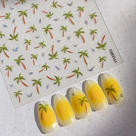 1 Sheets Coconut Tree Nail Stickers Holographic Effect Nail Decals Cute Chrome Nail Stickers for Nail Art Palm Seagull DIY Self-Adhesive Hawaii Handmade Nails Supplies Accessories for Women Girls