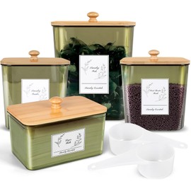 Zingbee 4 Pack Laundry Pods Container & Dryer Sheet Holder, Plastic Pod Holder with Lids & Scoops, Laundry Room Organization and Storage Sets for Powder, Detergent, Scent Booster