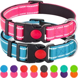 2 Pack Reflective Dog Collars for Medium Large and Small Breed Dogs Male Female,Padded Soft Durable Nylon Neoprene Collar for Puppy Dogs Girl Boy with Quick Release Safety Buckle,Pink,Blue,S