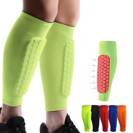 HiRui Soccer Shin Guards Shin Pads for Kids Youth Adult, Calf Compression Sleeve with Honeycomb Pads, Support for Shin Splint Baseball Boxing Kickboxing MTB, Lightweight(1PAIR)(Bright Yellow, M)