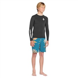 Volcom Boys' Lido Solid Lycra Long Sleeve Rashguard 50+ Uv Protection, Black