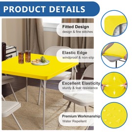 Enjoyidea - Mantel cuadrado ajustado de 36 x 36 pulgadas, paquete de 2 piezas de ropa de mesa elástica con tarjeta amarilla, plegable, tamaño pequeño, elástico, para cocina, comedor, picnic, patio