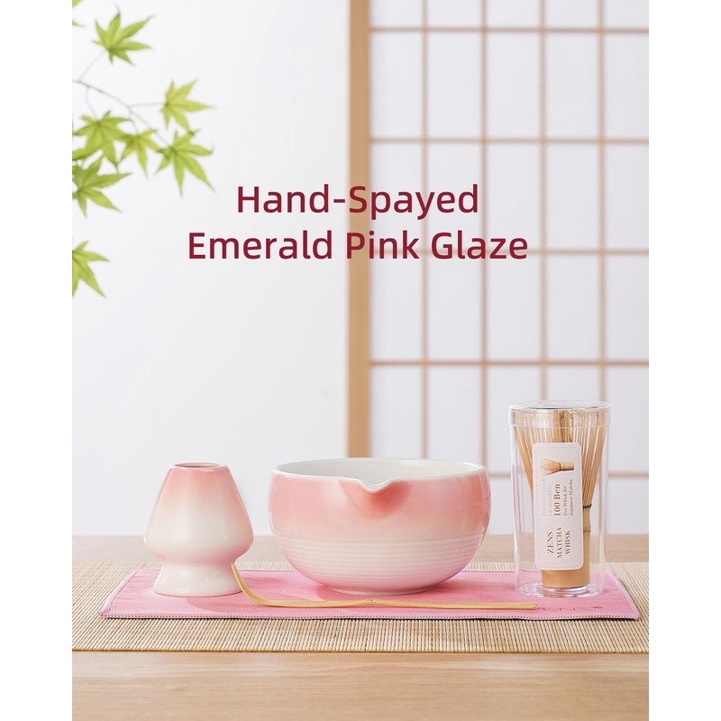 ZENS Matcha Set Pink, 6pcs Japanese Matcha Kit, Ceramic Matcha