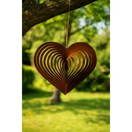 Der-Porzellan-Laden Herz Windspiel, 1 Stück, dreidimensional & wetterfest, Edelrost Metall, romantische, herzförmige Dekoration für Garten & Balkon, ca. 25x25x25 cm