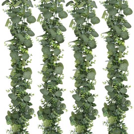 SOMYTING Eucalyptus Garlands Artificial Mixed Eucalyptus Leaves Vines Green Garland Hanging Plants for Farmhouse Table Decoration Mantle Wedding Arch Background Decoration (Pack of 4)
