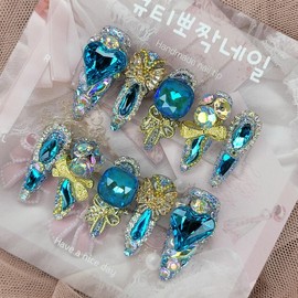 [Premium] Emerald Crush Handmade Nail Tips - Coffin Egg / [프리미엄] 에메랄드 크러쉬 수제네일팁 - 코핀에그